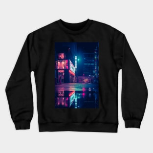 Neon Tokyo Reflection Red and green lights on the streets Crewneck Sweatshirt